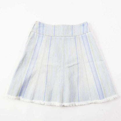 CHANEL P58766 Cotton Striped Hem Cut Off Denim Skirt Light Blue 34 Made In