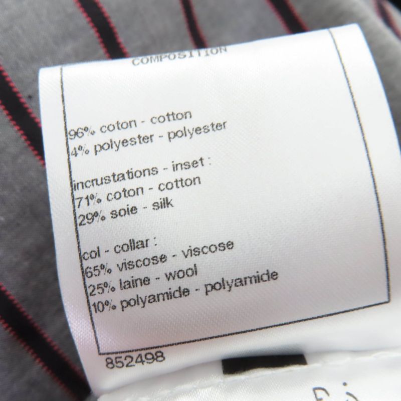 CHANEL 22AW P73405v64996 Coco Mark Striped Velvet Paneled Top Black 36 Made In