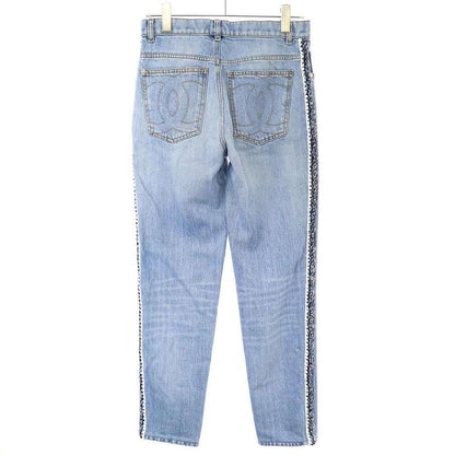 Chanel Coco Stitch Tweed Line Denim Pants P59532v45242 Indigo 38
