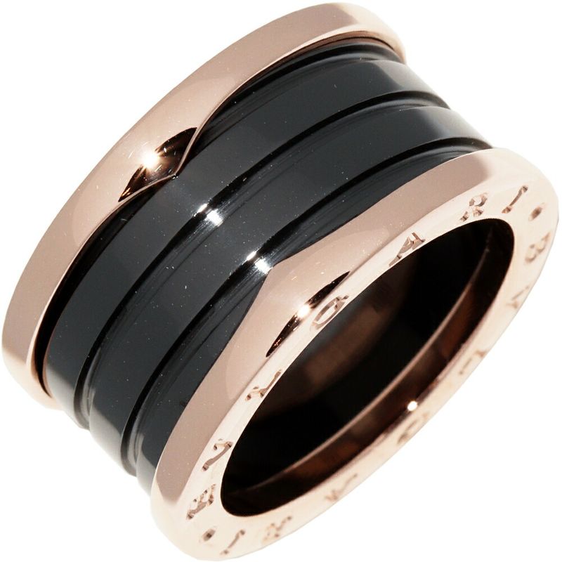Bulgari Ring 18K Pink Gold Black Ceramic Bzero1 Ring 4 Bands 345853