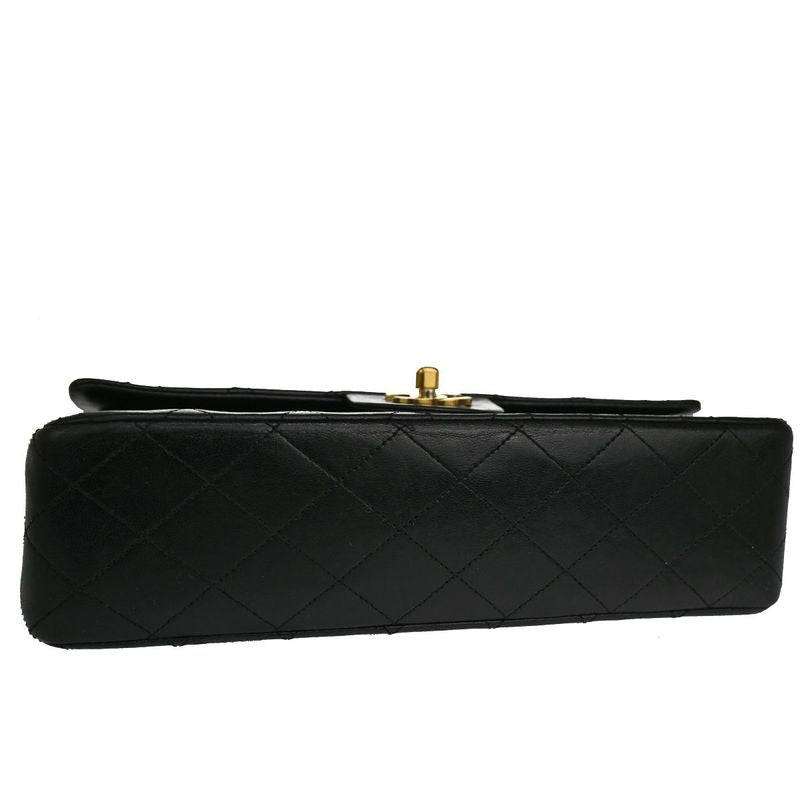 Chanel Matelasse Double Flap Chain Shoulder Bag Black Gold Hardware 898bs154