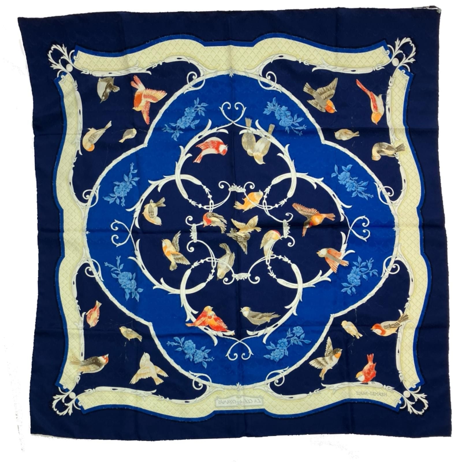 Hermes Scarf Carre90 Key to Freedom Lacledeschamps Blue