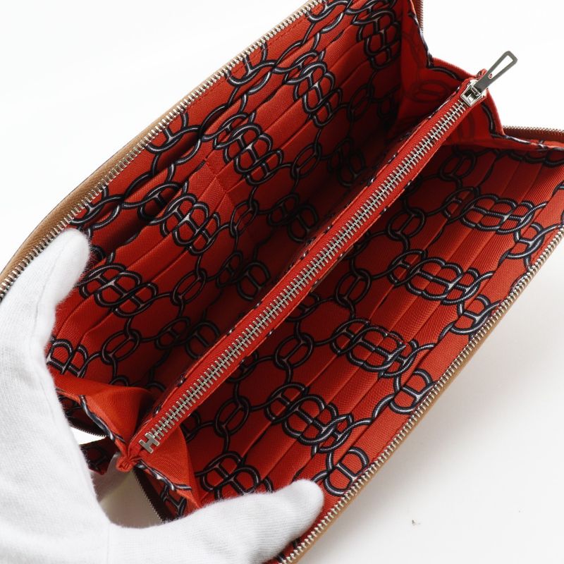 Hermes Azap Silk-in Vaux-epson Brown □Q Ladies Long Wallet