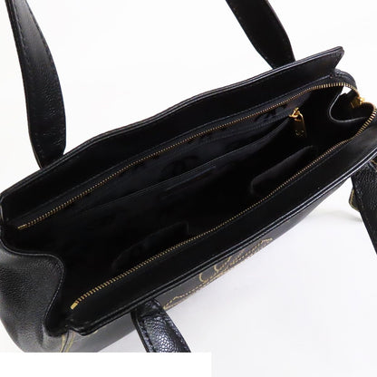 Chanel CC Logo Stitch Shoulder Bag Black Gold Caviar Leather — view 5