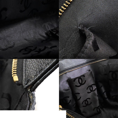 Chanel CC Logo Stitch Shoulder Bag Black Gold Caviar Leather — view 8