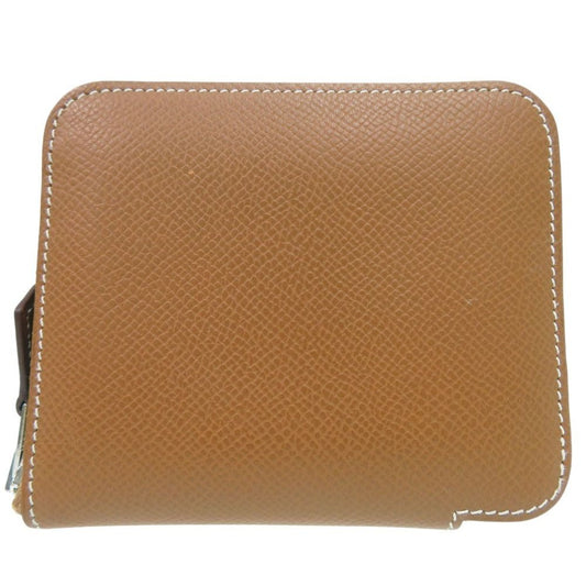 Hermes Azap Compact Silk in Gold Round Wallet Leather Brown