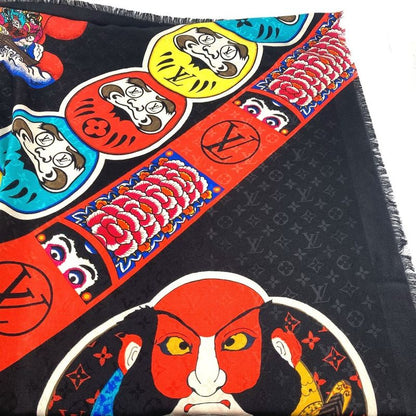 Louis Vuitton Shawl Monogram Kabuki Sticker Mp1944 Silk Black