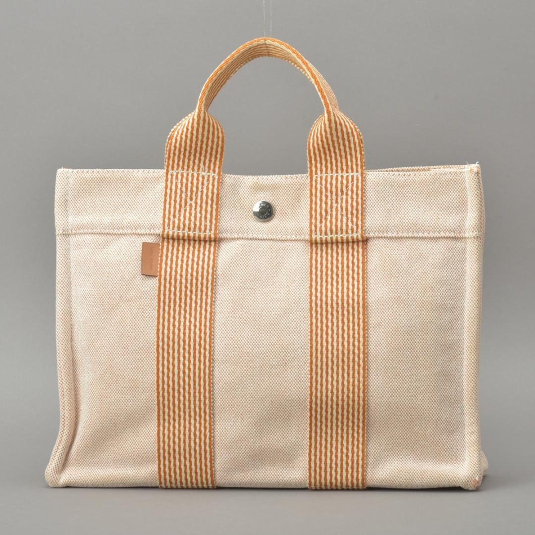 Hermes New Fourre Tout PM Handbag Canvas Orange Beige