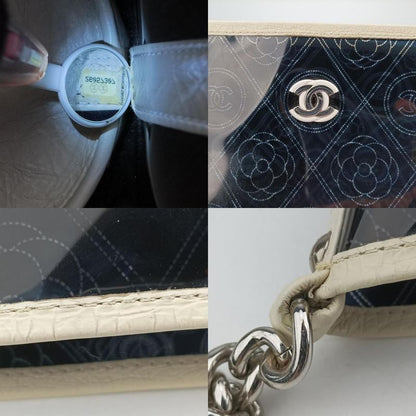 Chanel Coco Mark Camellia Vinyl Basket Black And White PVC Coated Canvas A57637