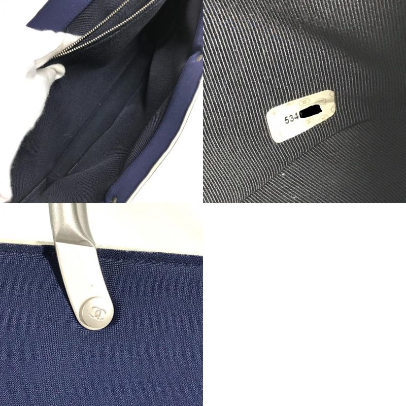 Chanel Handbag Metal Handle Polyamide Navy