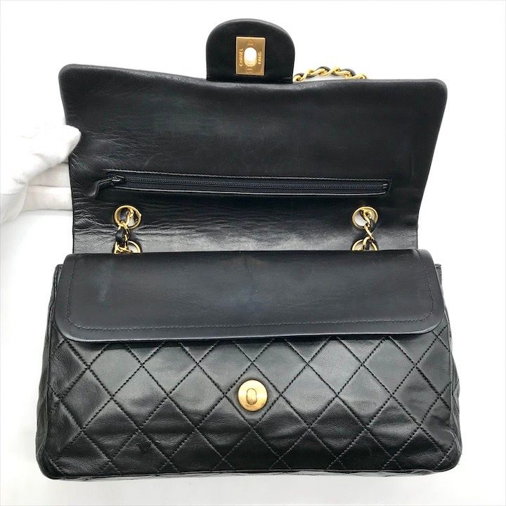 Chanel CC Logo Quilted 25 Double Flap Chain Lambskin Shoulder Bag Black