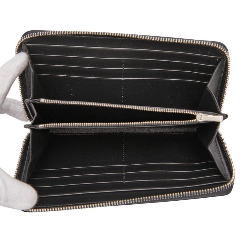 Celine Triomphe Round Zipper Long Wallet Black Leather Women's Celine