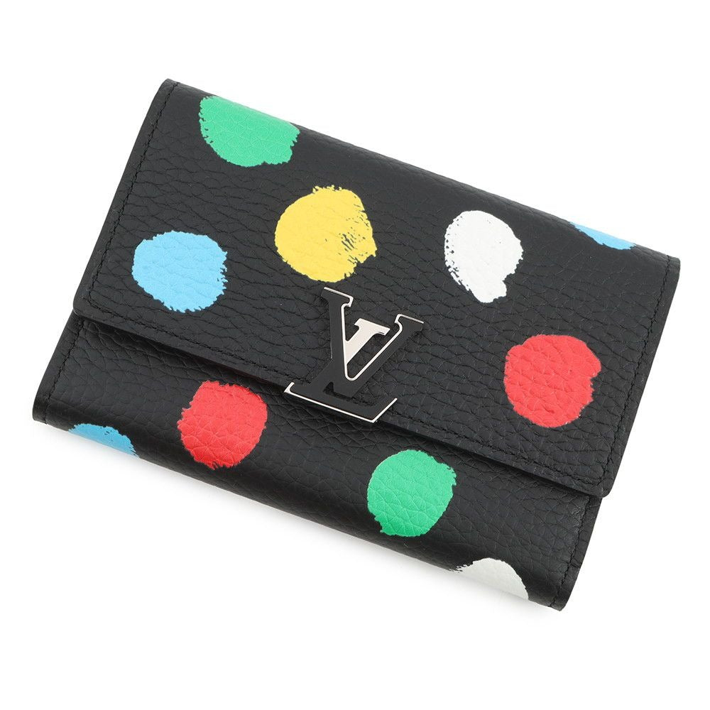 Louis Vuitton Trifold Wallet Taurillon Leather Painted Dots LV Yk Noir Black Multicolor