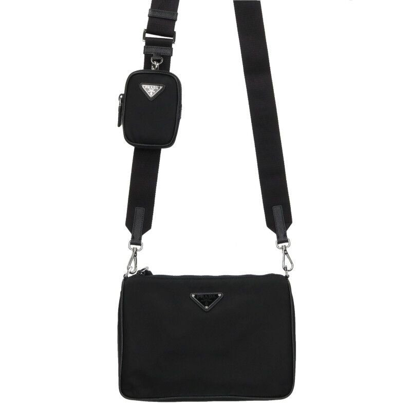Prada 2 Vh113 Nylon Shoulder Bag with Triangle Plate Mini Pouch