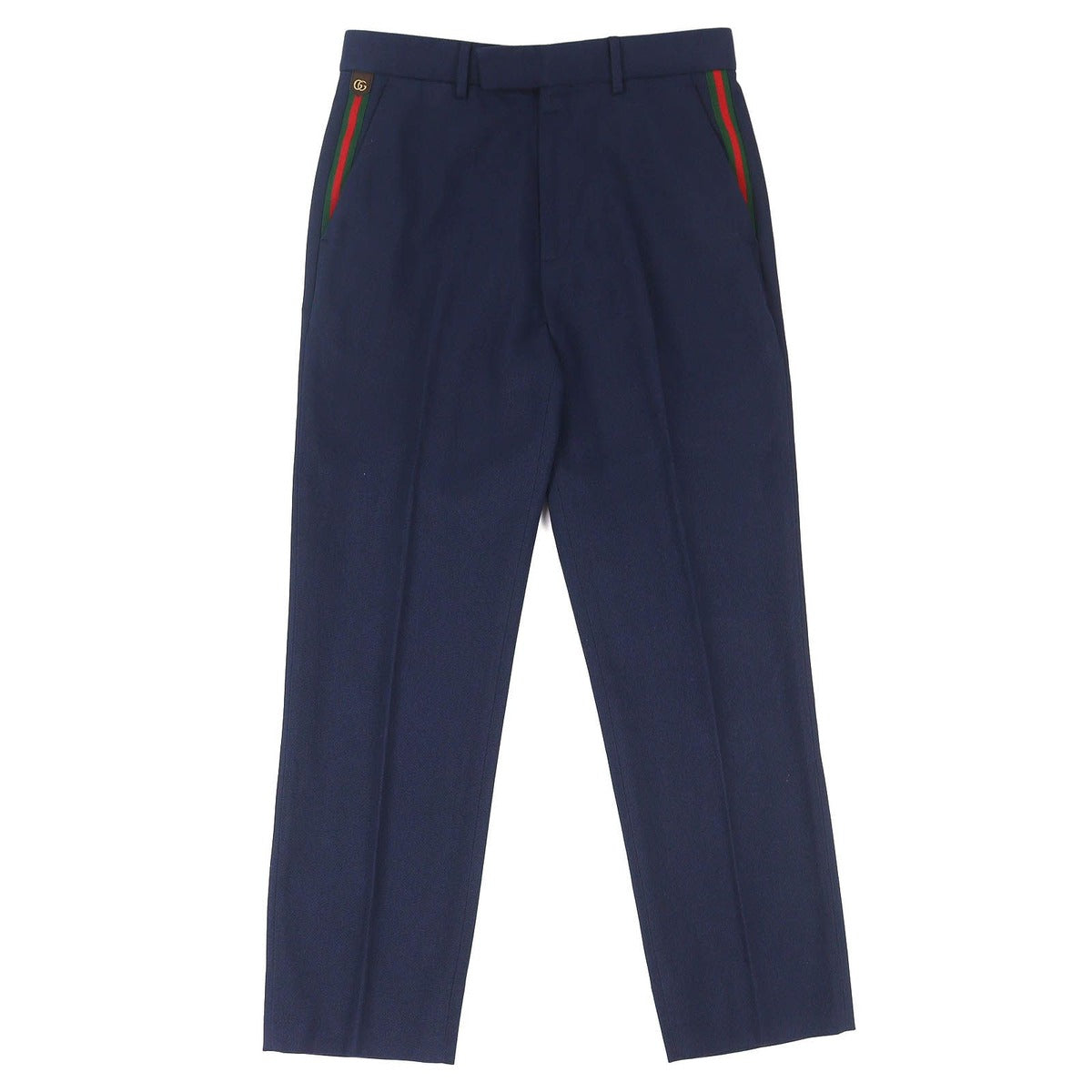 Gucci 100% Cotton Web Stripe with GG Logo Patch No Tuck Single Pants
