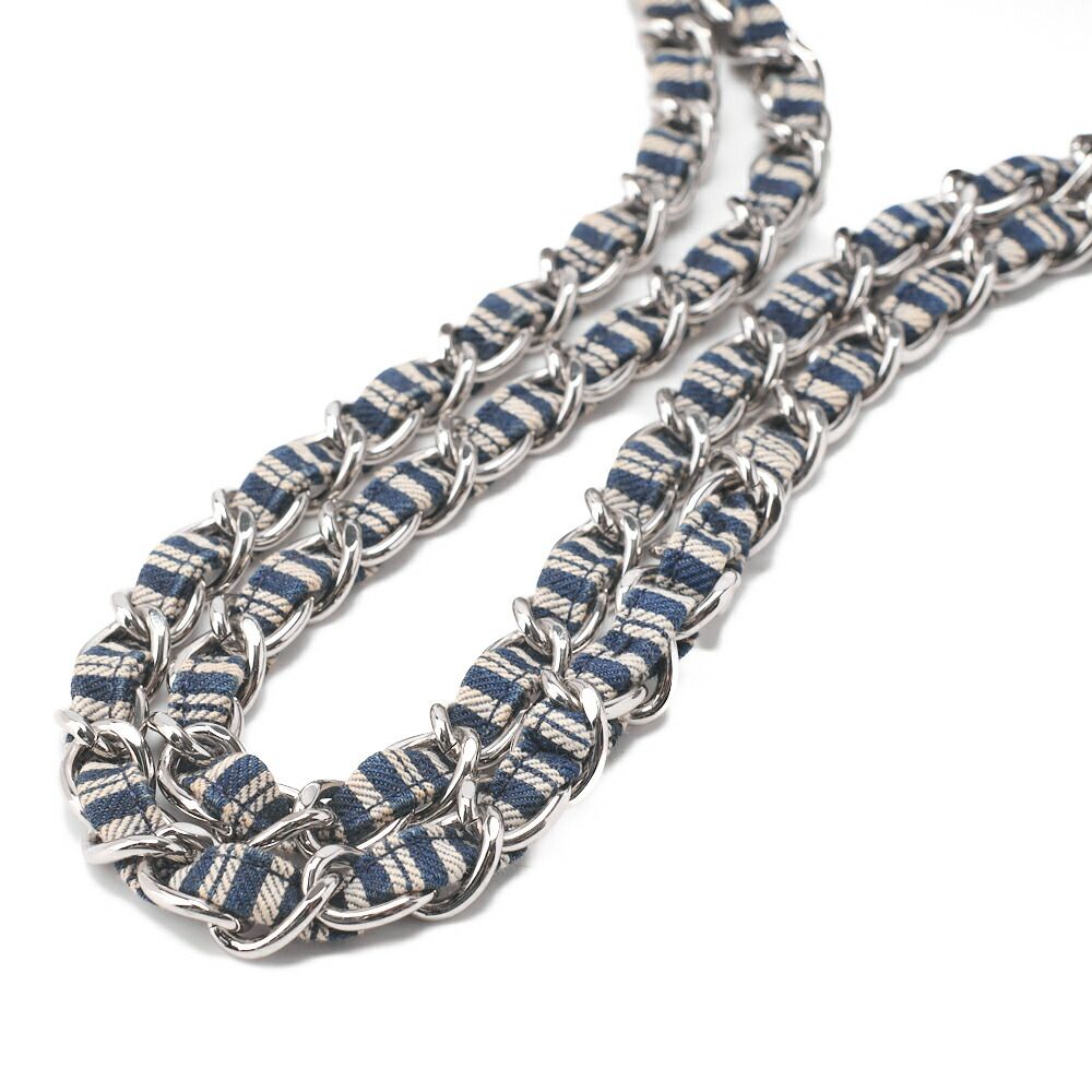 Chanel Shoulder Bag Matelasse Double Flap Stripe Chain Shoulder Cotton Navy And