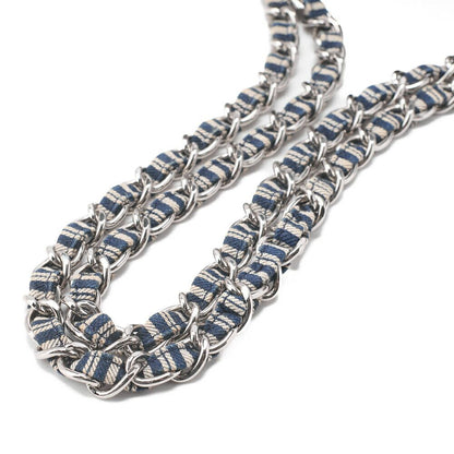 Chanel Shoulder Bag Matelasse Double Flap Stripe Chain Shoulder Cotton Navy And