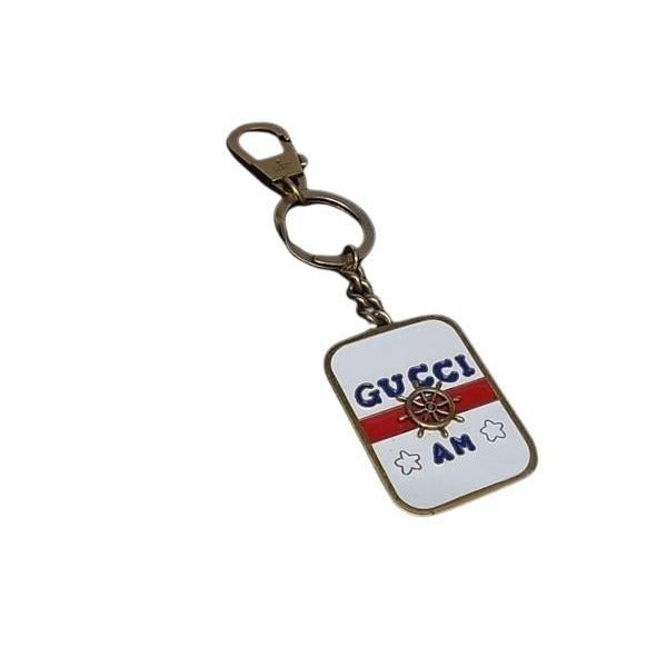 Gucci Key Holder Ring Gold Tone White Metal Bag Charm