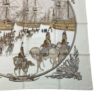 Hermes Scarf Silk Carre 90 Marine ET Cavalerie Sea And Cavalry White