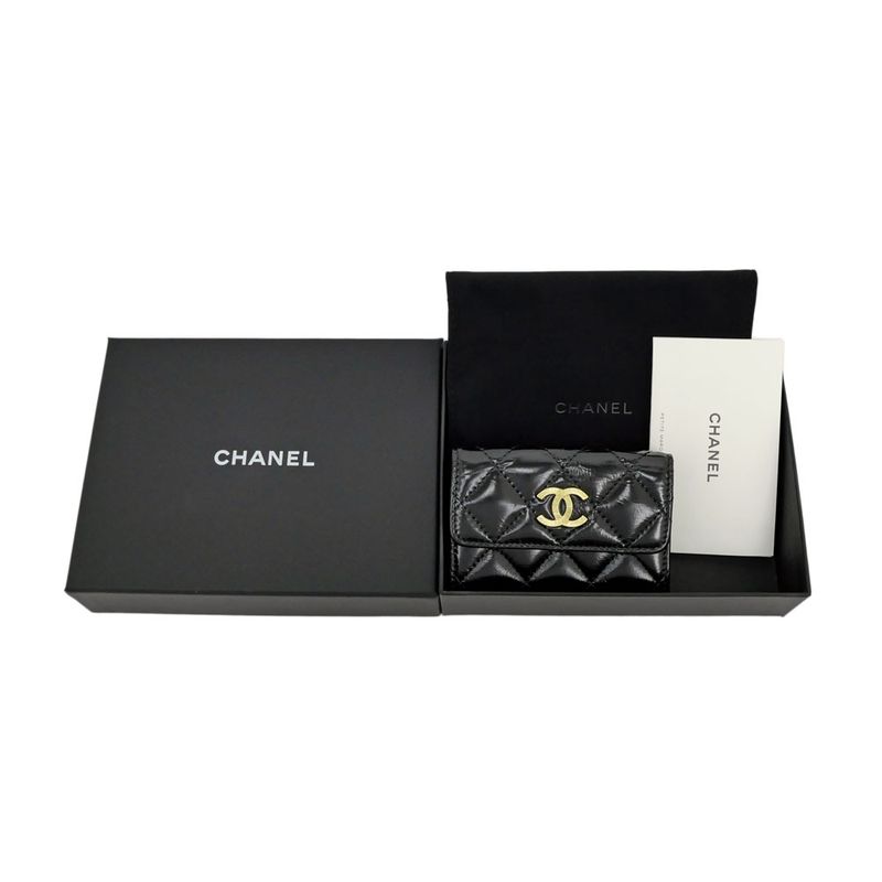 Chanel Small Flap Wallet Black Gold Hardware Shiny Cuffskin