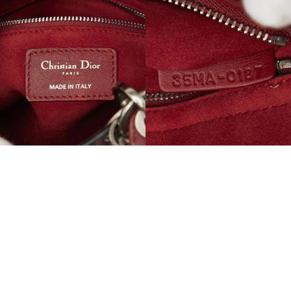 Dior Canage Lady Dior Mini Studded Handbag Chain Shoulder Bag 2WAY Red Leather