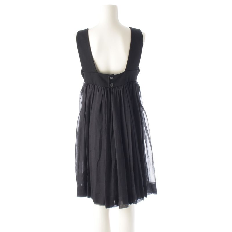 Chanel Silk Coco Mark Camellia Ribbon Camisole Dress P45488 Black 36