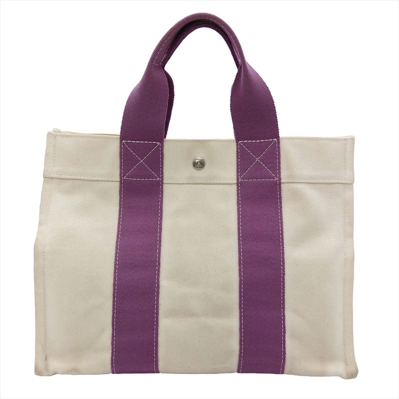 Hermes Bora PM Tote Bag Canvas Purple Ivory Handbag Women