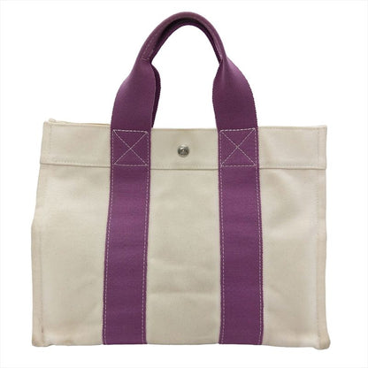 Hermes Bora PM Tote Bag Canvas Purple Ivory Handbag Women
