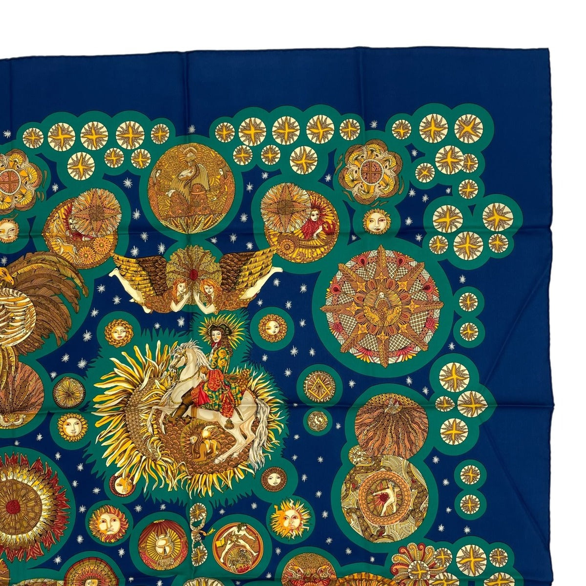 Hermes Scarf Silk Carre 90 le Roy Soleil Sun King Navy — view 3