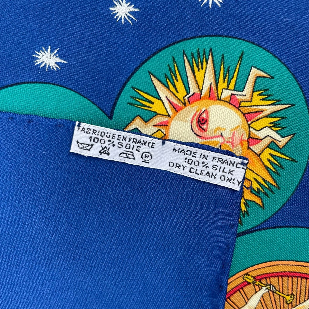 Hermes Scarf Silk Carre 90 le Roy Soleil Sun King Navy — view 9