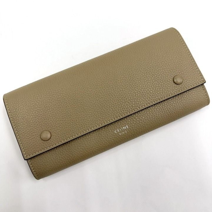 Celine Large Flap Multi Function Wallet Beige Leather