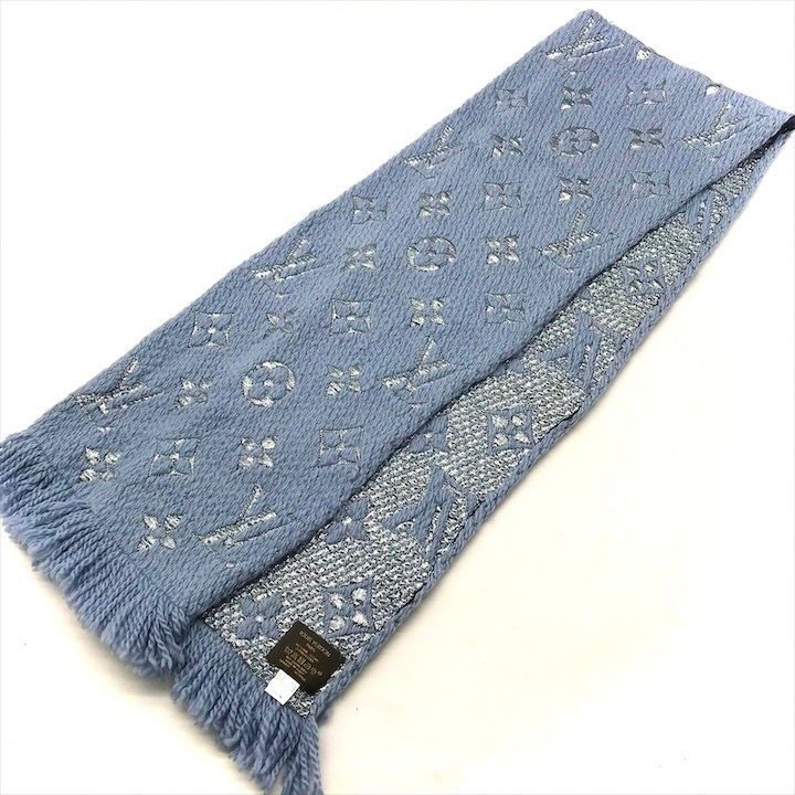 Louis Vuitton Monogram Shine Echarpe Logo Mania Scarf Blue