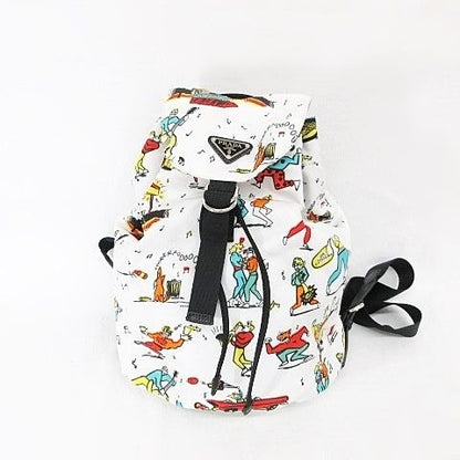 Prada Backpack All Over Pattern Nylon White
