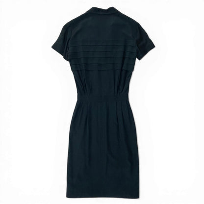 Chanel C Vintage Silk Dress Double Buttons Gold 36 Sizes Black — view 2