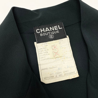 Chanel C Vintage Silk Dress Double Buttons Gold 36 Sizes Black — view 6