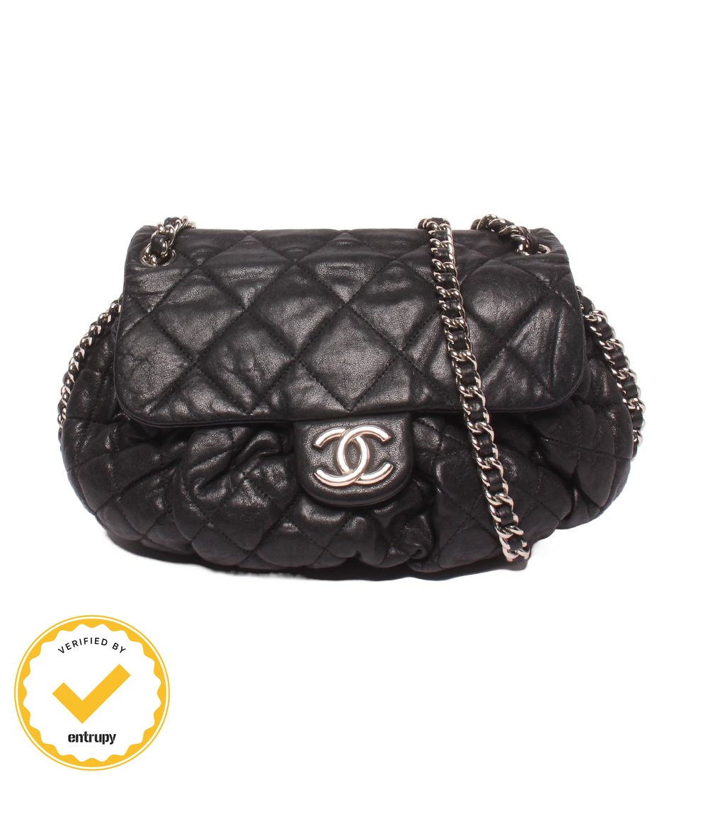 Chanel Chain Shoulder Bag Silver Crossbody Quilted Around