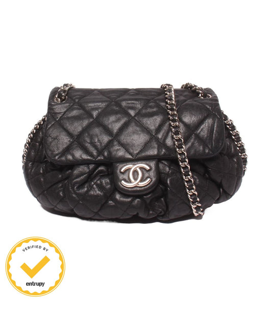 Chanel Chain Shoulder Bag Silver Crossbody Quilted Around