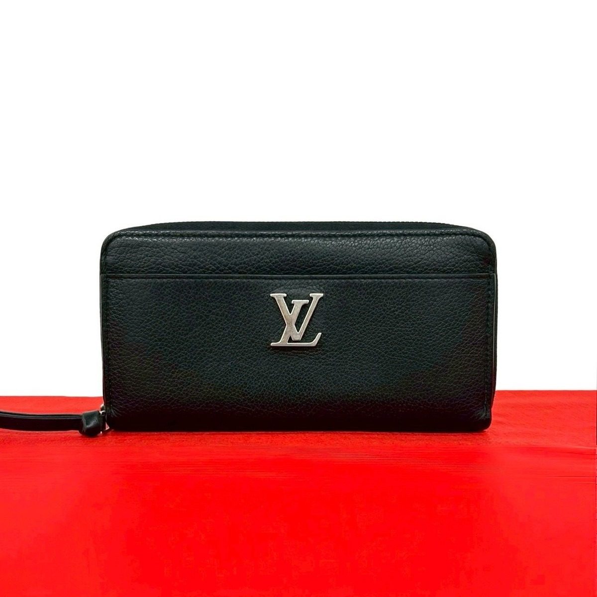 Louis Vuitton Zippy Wallet Lockme Logo Leather Black