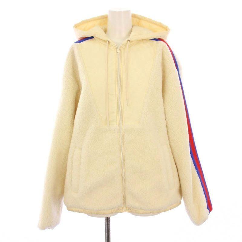 Gucci Web Stripe Fleece Jacket With Tag GG Pattern Switching XS Ivory KH