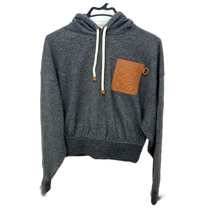 Loewe Anagram Leather Logo Pullover Hoodie Gray XS