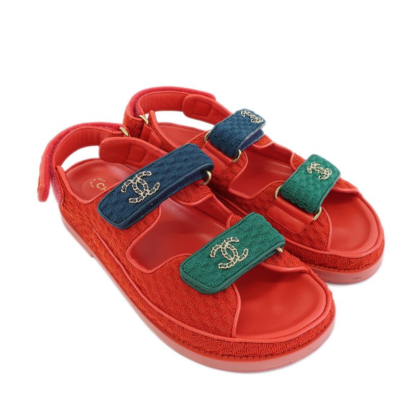 Chanel Sports Sandals Red Multicolor - G35927 36 Notation Leather CC
