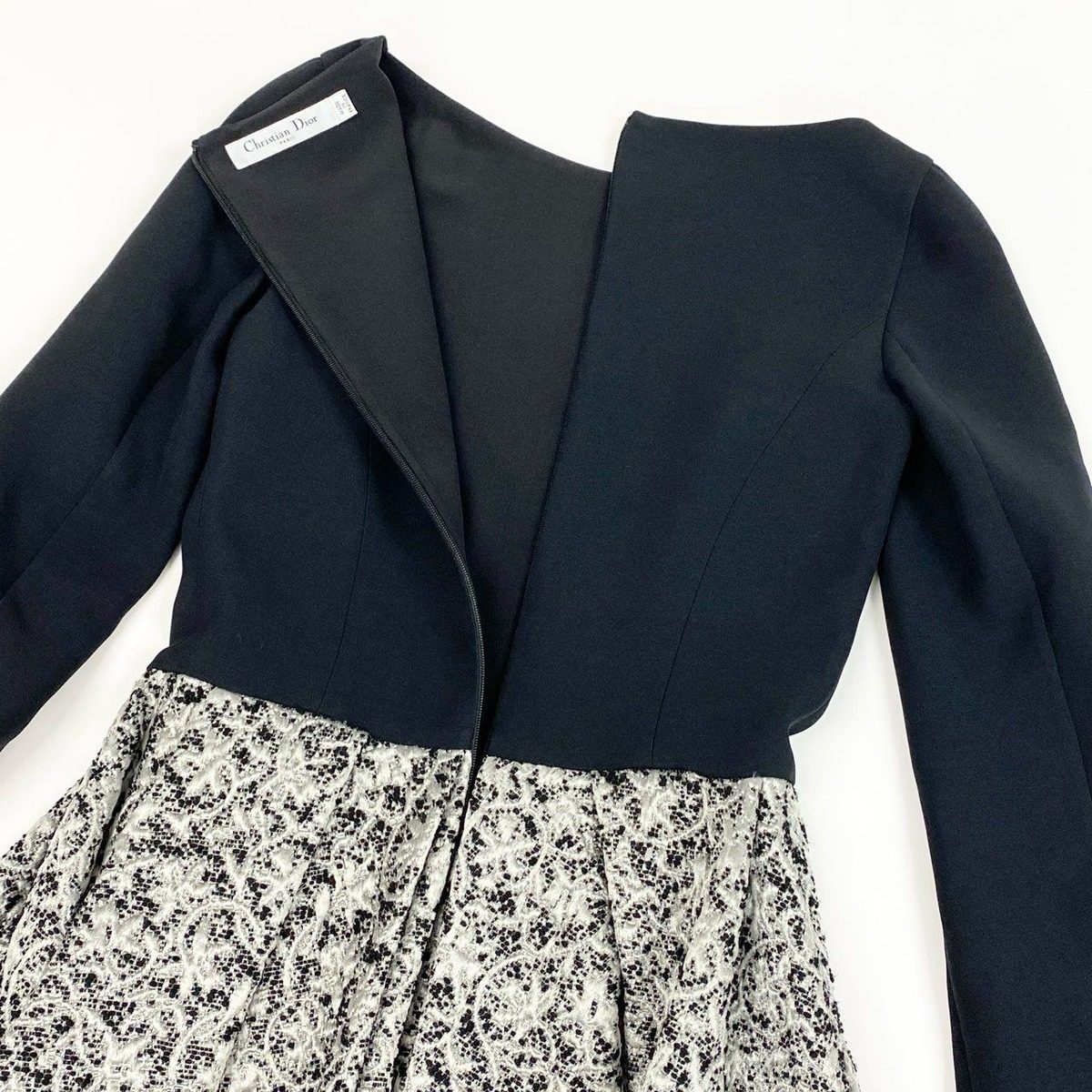 Dior Ed6 Jacquard Contrast Midi Dress 38 Navy Gray — view 4