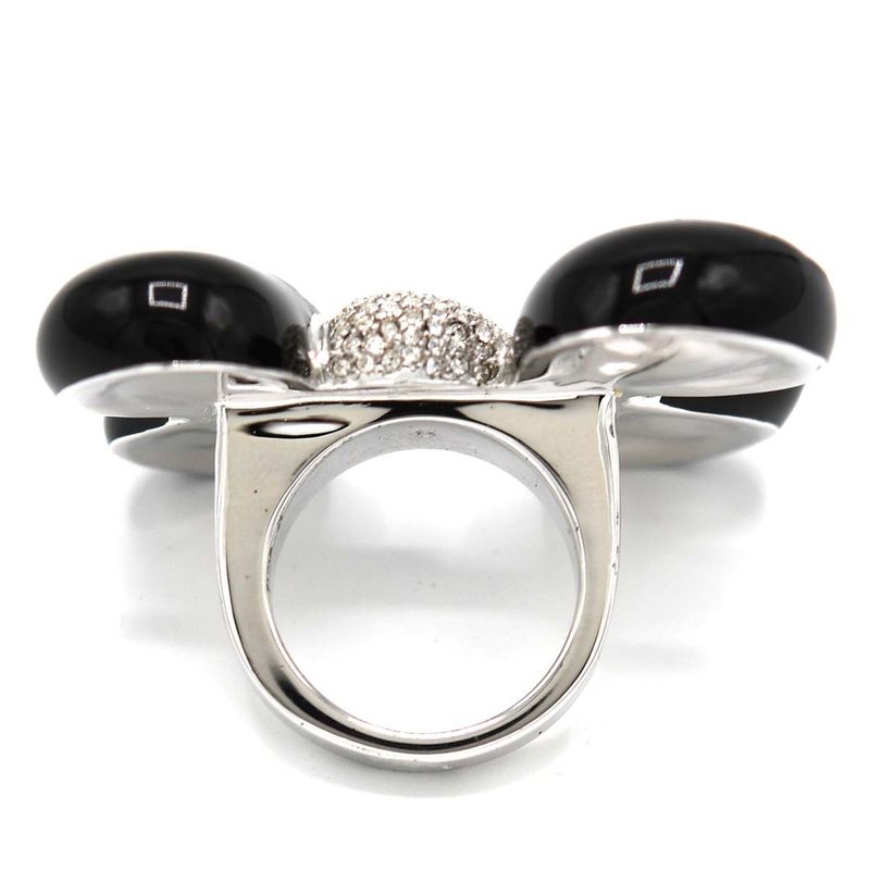 Christian DIOR Ring Rhinestone Ribbon #11.5 Black Silver Color Approx 33.6g