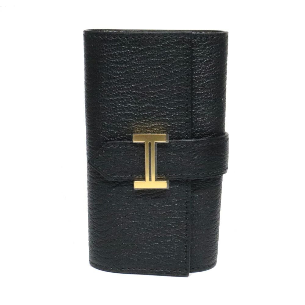 Hermes Bearn 4 Key Case Chevre Mysore Black Gold Holder