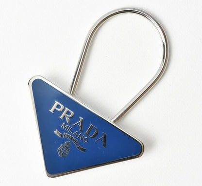 Prada Key Ring Key Holder Charm Prada Triangle Cobalt Silver 1ps395