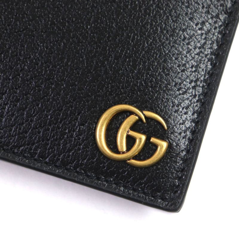 Gucci 657589 Leather GG Marmont Business Card Holder Card Case Black Gold