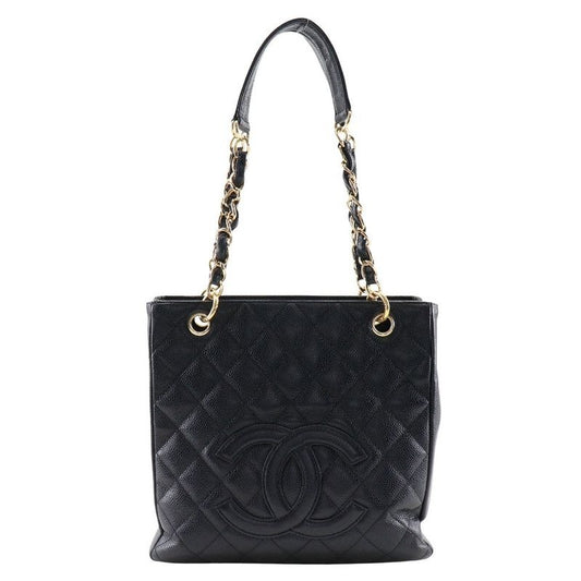 Chanel Petite Shopping Tote PST Chain Quilted Caviar Leather Black Shoulder Bag