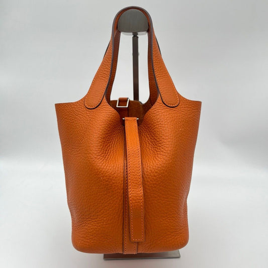 Hermes Picotin Lock PM Taurillon Clemence Silver Handbag Orange