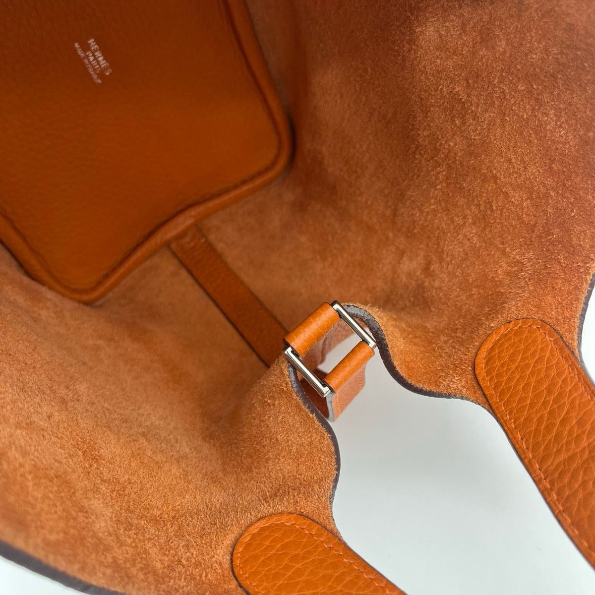Hermes Picotin Lock PM Taurillon Clemence Silver Handbag Orange — view 14