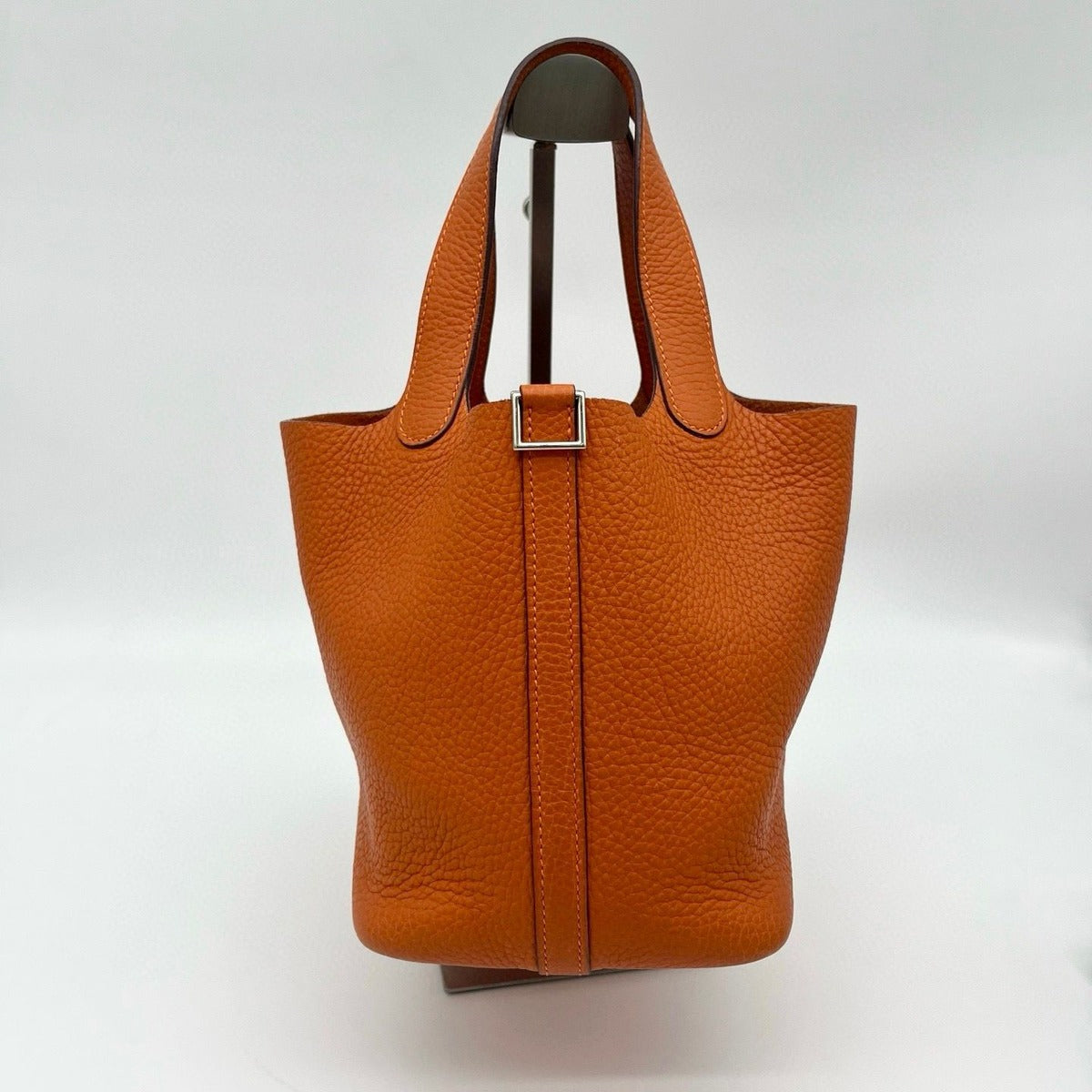 Hermes Picotin Lock PM Taurillon Clemence Silver Handbag Orange — view 2